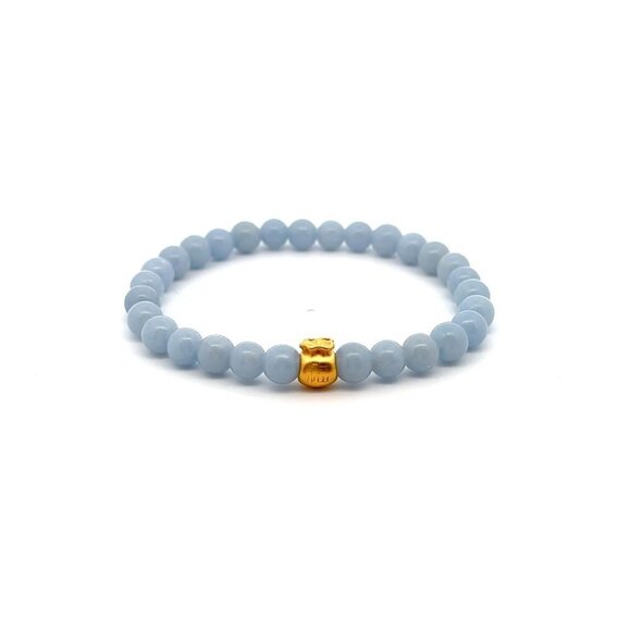 24K Gold Money Bag Lucky Charm Stretchable Bracelet Natural Angelite 6mm - Picture 1 of 5